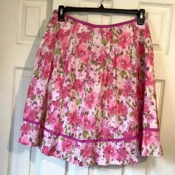 Vintage Liz Claiborne 90s Y2K Bright Pink Floral Cotton A Line Skirt  Size 10 P - Picture 1 of 7